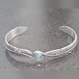 Turquoise Sterling Silver 925 Feather Cuff Bracelet